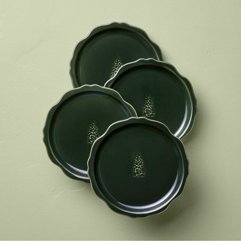 Hearth & Hand Magnolia Appetizer Plates Set 4 Christmas Tree Green Pine Holiday